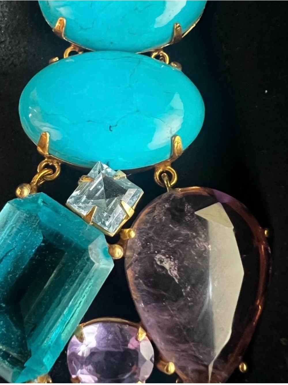 Bounkit Turquoise Amethyst and Topaz Gold-Plated Statement Bracelet - Picture 10 of 10